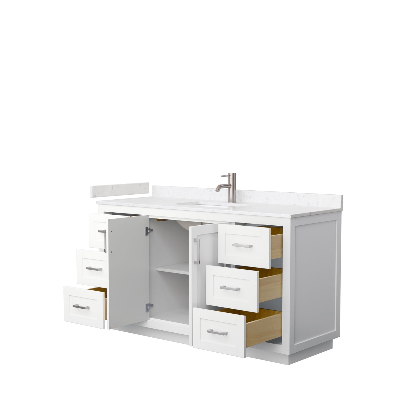 Miranda 60" Single Vanity in White, Carrara Cultured Marble Top, Nickel Trim