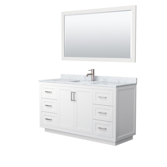 Miranda 60" Single Vanity in White, Top, Square Brushed Nickel Trim, 58" Mirror