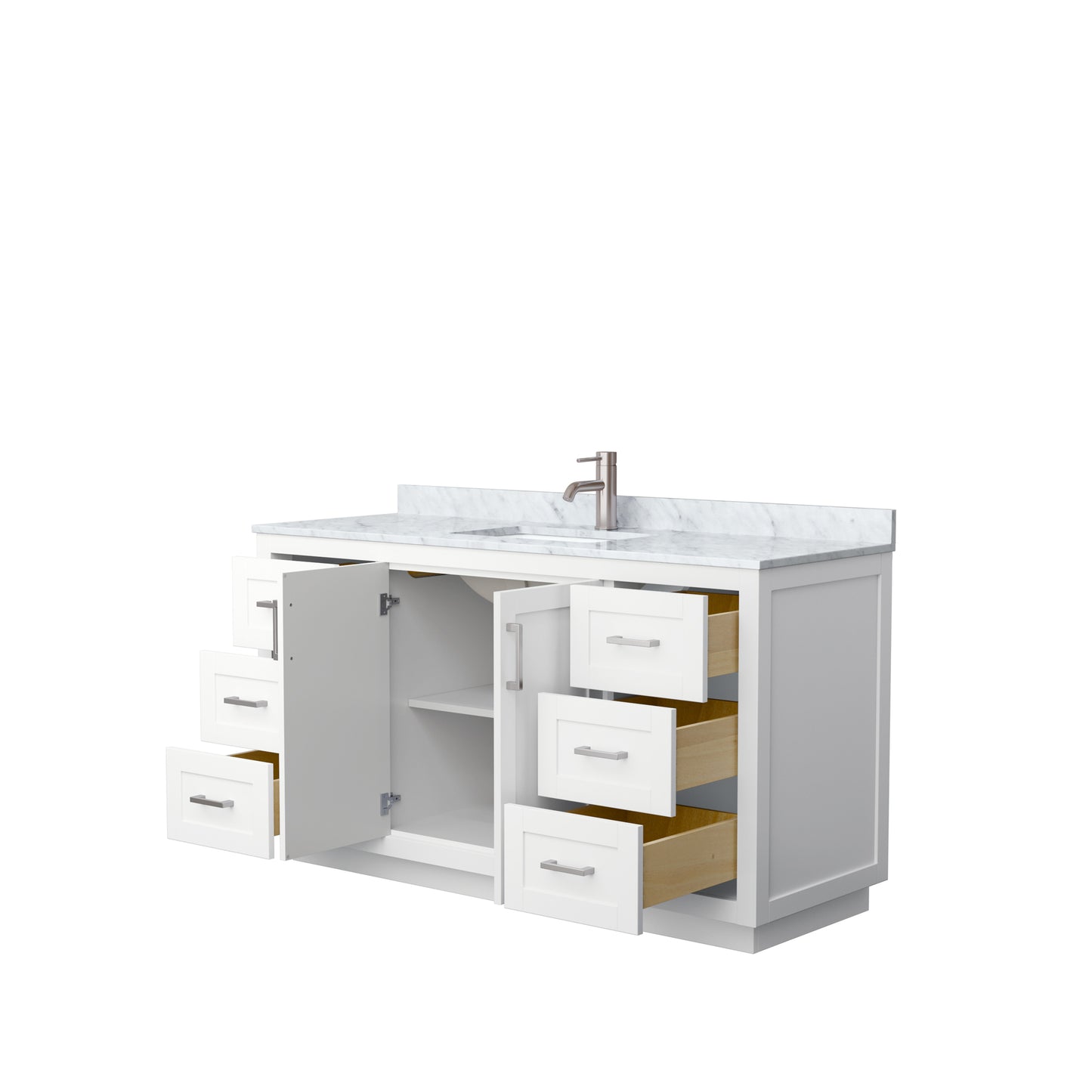 Miranda 60" Single Vanity in White, Top, Square Sink, Brushed Nickel Trim