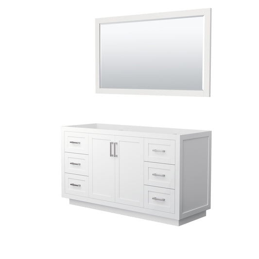 Miranda 60" Single Vanity in White, No Top, Bruished Nickel Trim, 58" Mirror