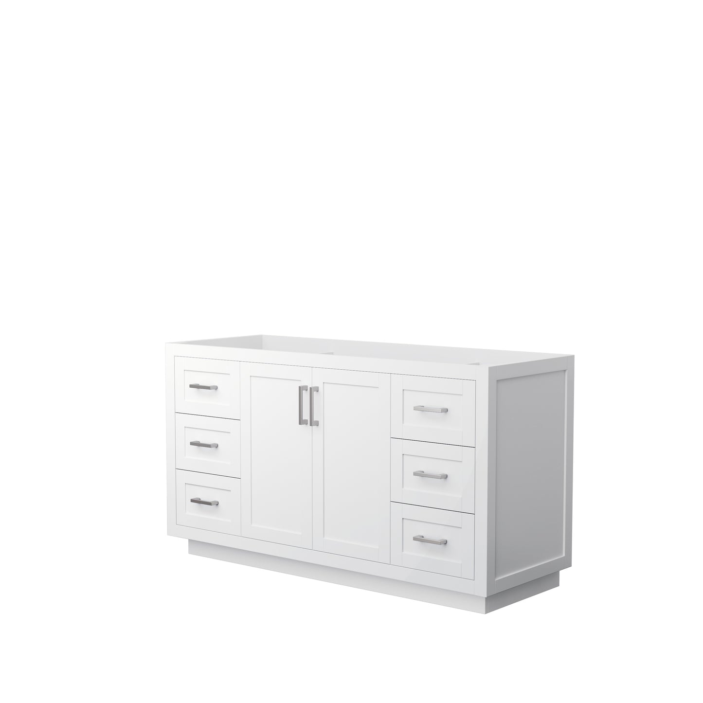 Miranda 60" Single Vanity in White, No Top, No Sink, Brushed Nickel Trim