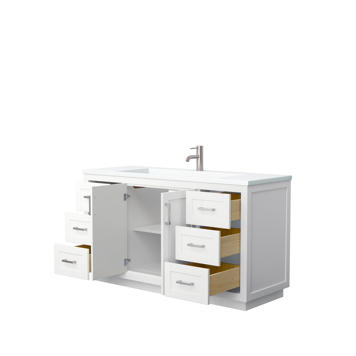 Miranda 60" Single Vanity in White, 1.25" White Top, Integrated Nickel Trim