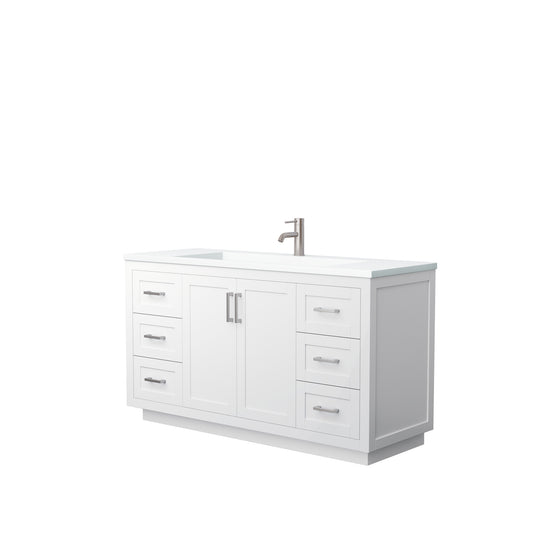 Miranda 60" Single Vanity in White, 1.25" White Top, Integrated Nickel Trim