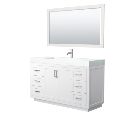 Miranda 60" Single Vanity in White, 4" White Top,  Nickel Trim, 58" Mirror