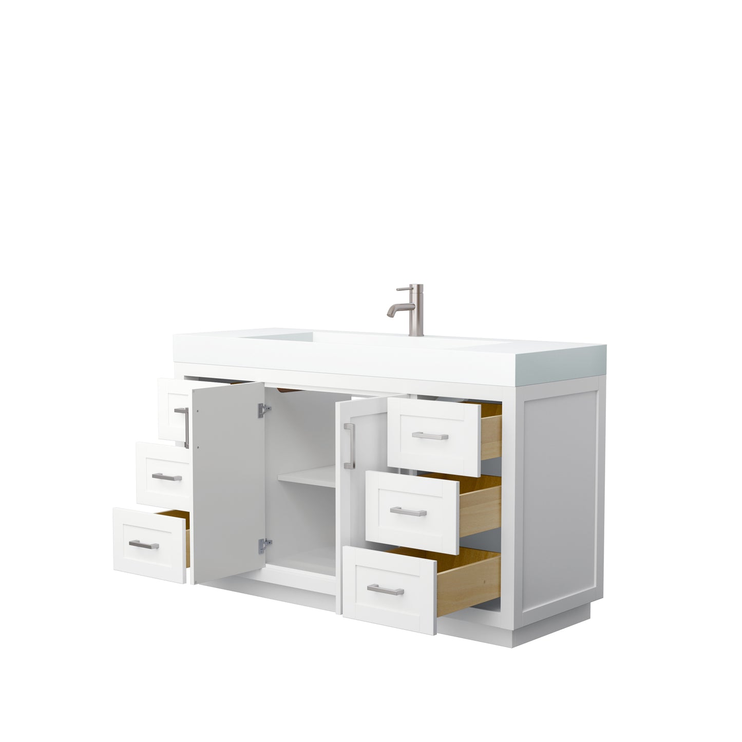 Miranda 60" Single Vanity in White, 4" White Top, Integrated Brushed Nickel Trim