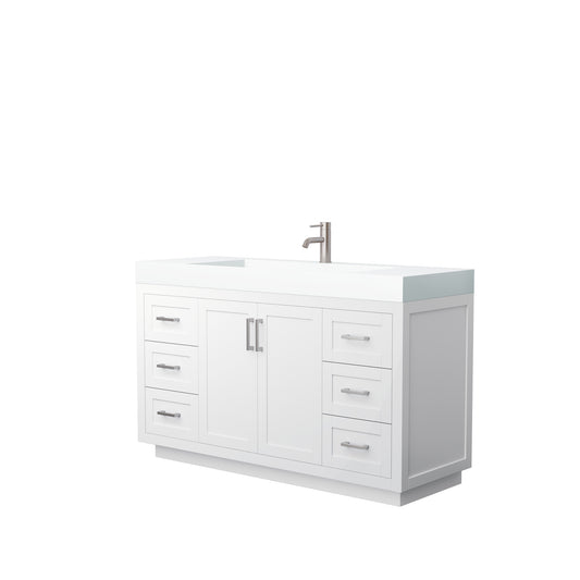 Miranda 60" Single Vanity in White, 4" White Top, Integrated Brushed Nickel Trim