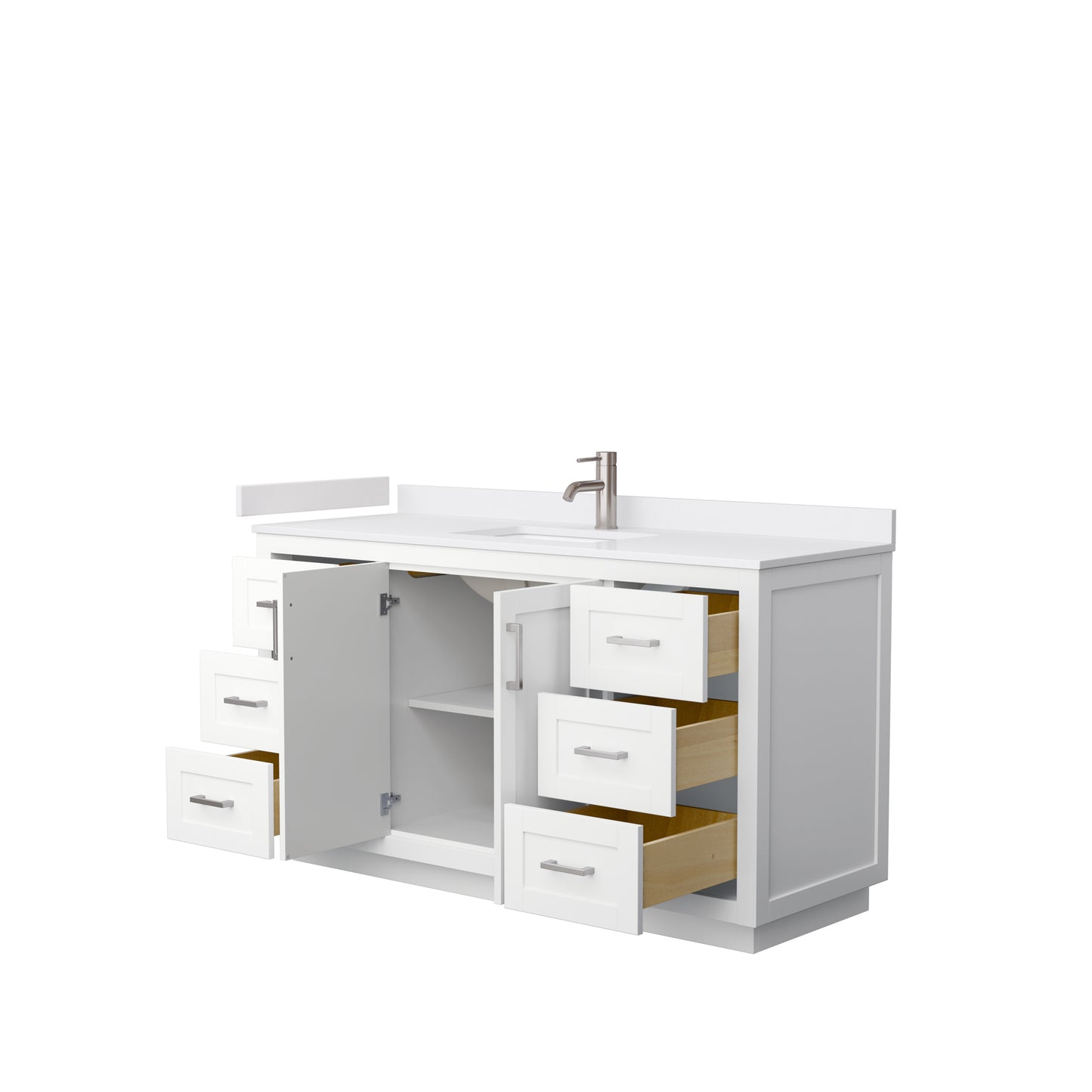 Miranda 60" Single Vanity in White, White Cultured Marble Top, Nickel Trim