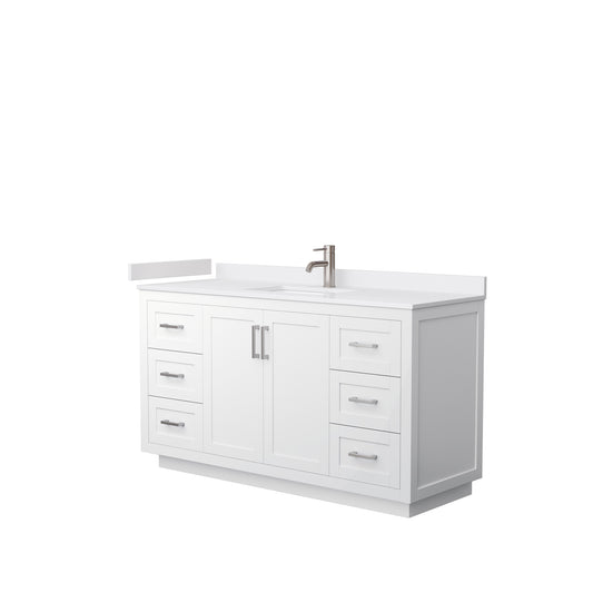 Miranda 60" Single Vanity in White, White Cultured Marble Top, Nickel Trim