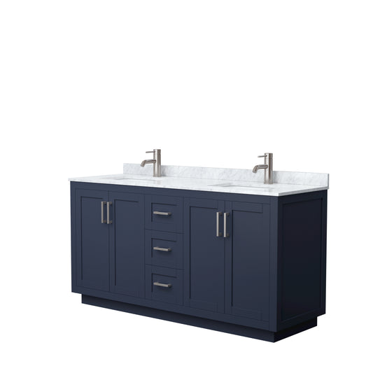 Miranda 66" Double Vanity in Dark Blue, Top, Square Sinks, Brushed Nickel Trim