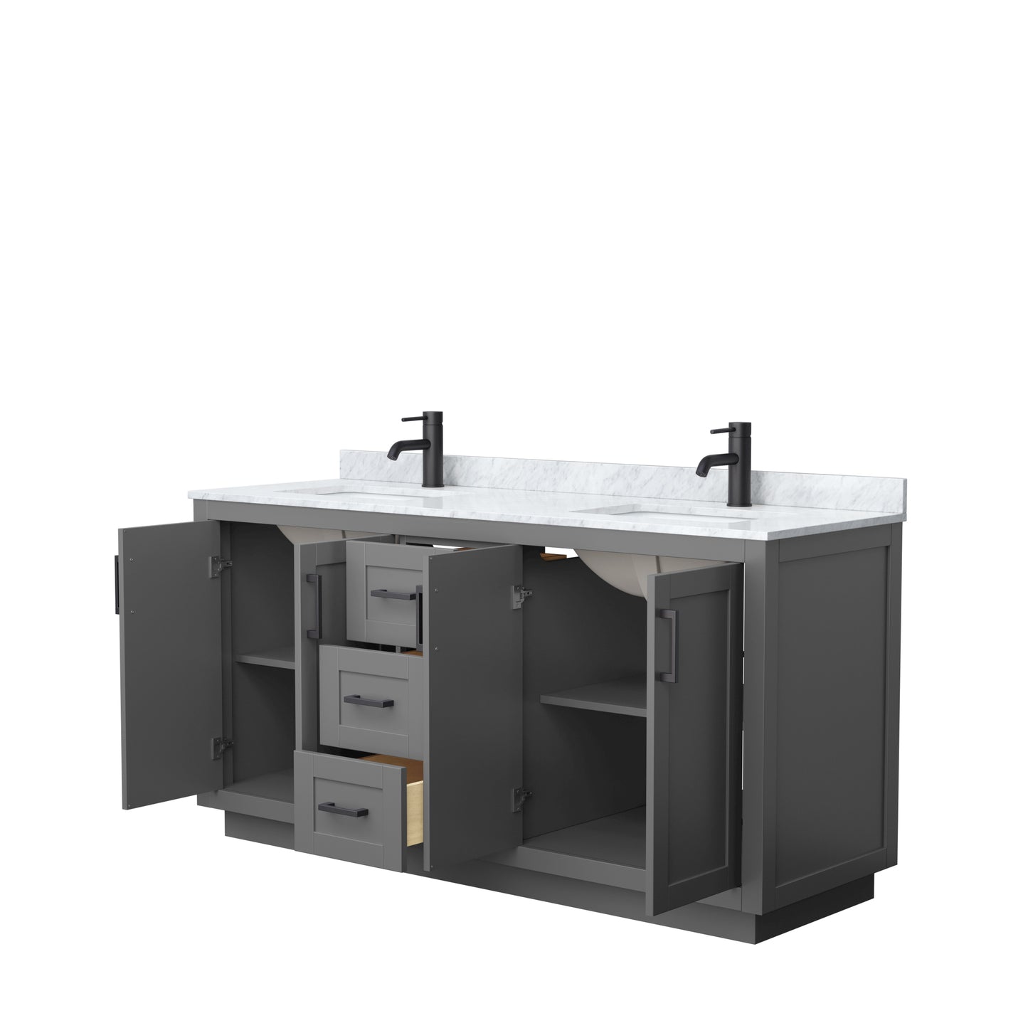 Miranda 66" Double Vanity in Dark Gray, Top, Square Sinks, Matte Black Trim