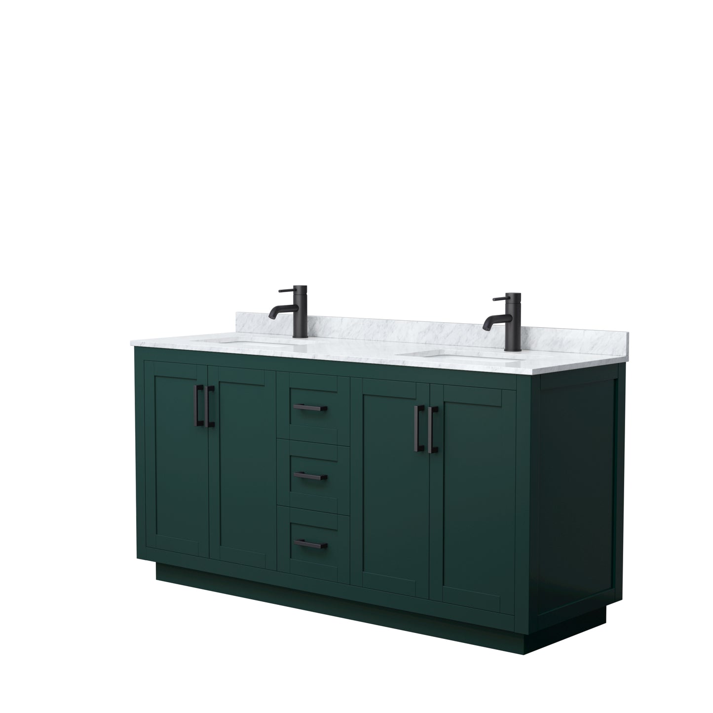 Miranda 66" Double Vanity in Green, Top, Square Sinks, Matte Black Trim