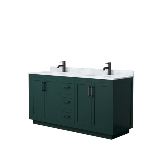 Miranda 66" Double Vanity in Green, Top, Square Sinks, Matte Black Trim