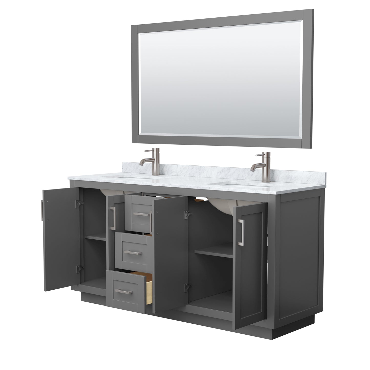 Miranda 66" Double Vanity in Dark Gray, Top, Nickel Trim, 58" Mirror
