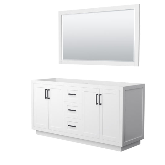 Miranda 66" Double Vanity in White, No Top, Matte Black Trim, 58" Mirror