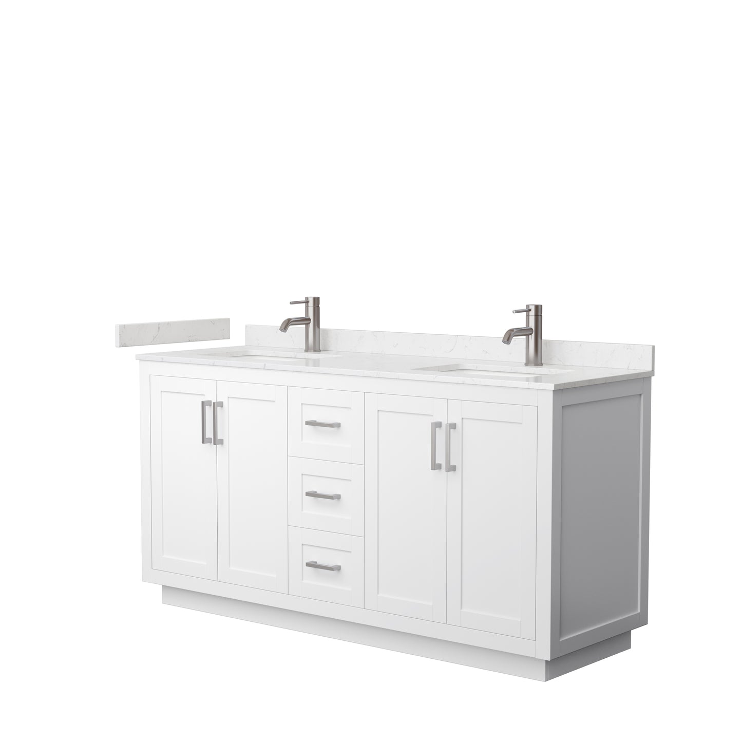 Miranda 66" Double Vanity in White, Carrara Cultured Marble Top, Nickel Trim