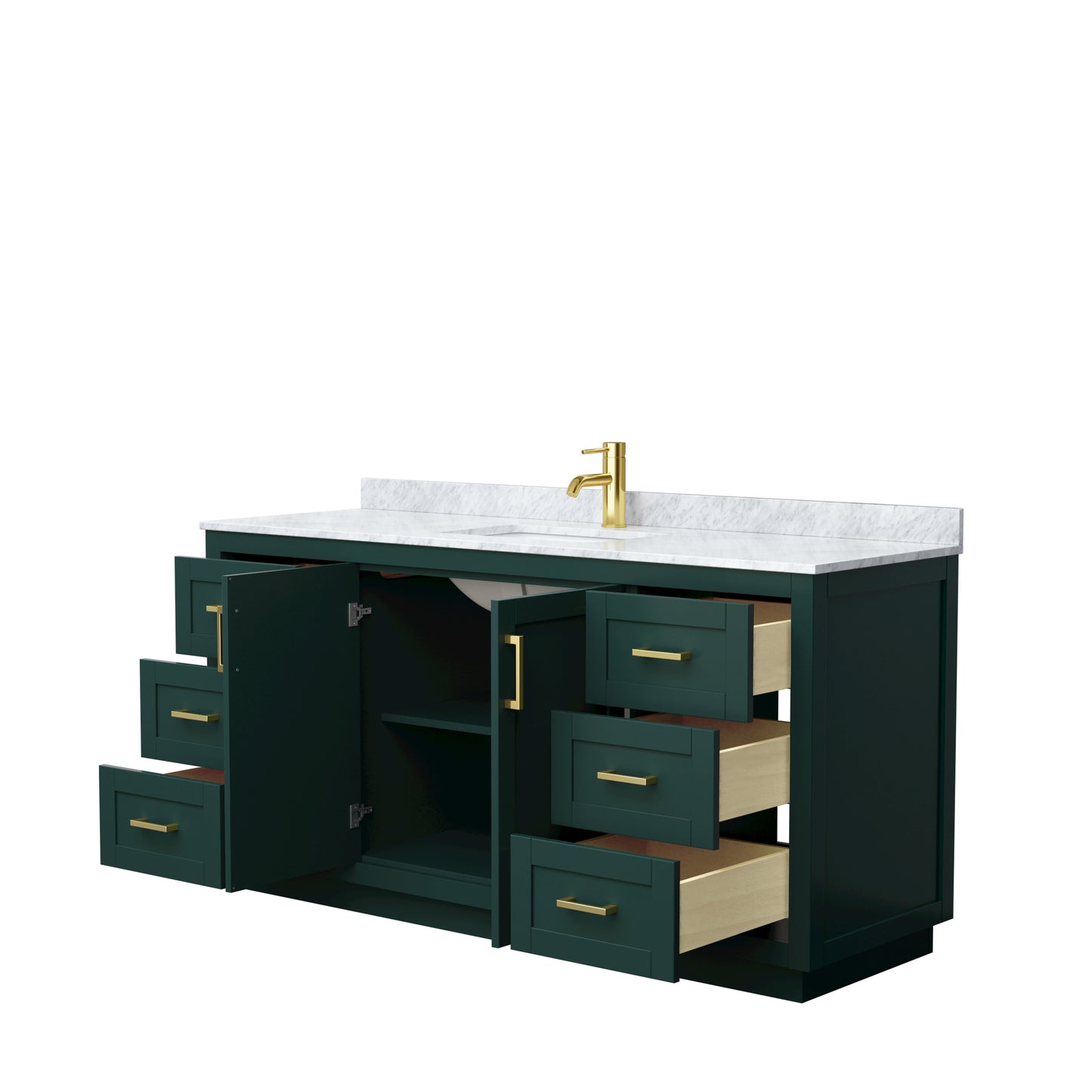 Miranda 66" Single Vanity in Green, Top, Square Sink, Brushed Gold Trim