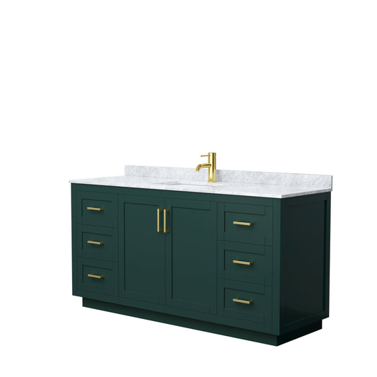 Miranda 66" Single Vanity in Green, Top, Square Sink, Brushed Gold Trim