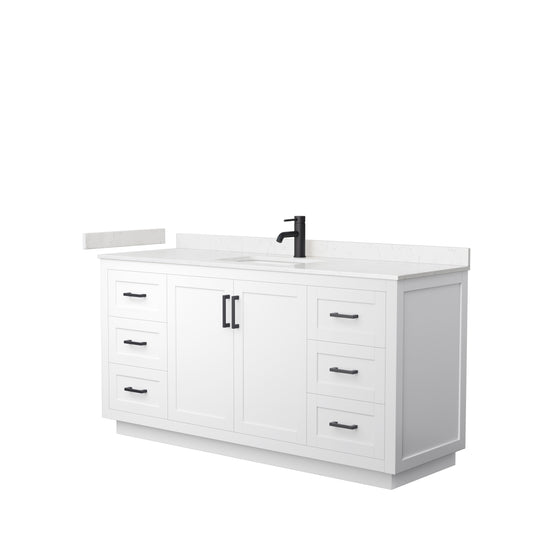 Miranda 66" Single Vanity in White, Carrara Cultured Marble Top, Black Trim