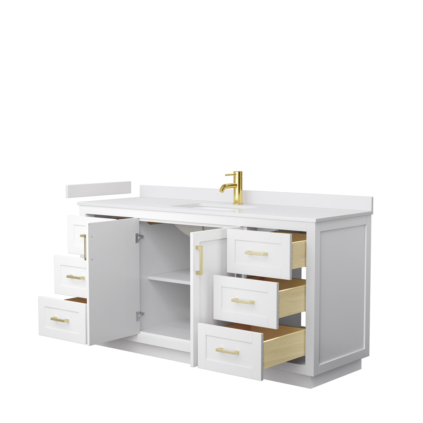 Miranda 66" Single Vanity in White, White Cultured Marble Top, Gold Trim