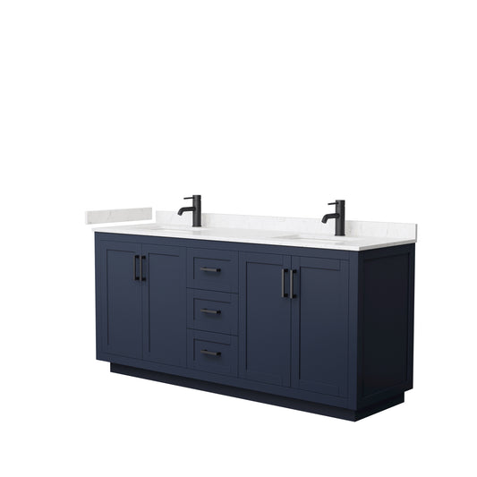 Miranda 72" Double Vanity in Dark Blue, Carrara Cultured Marble Top, Black Trim