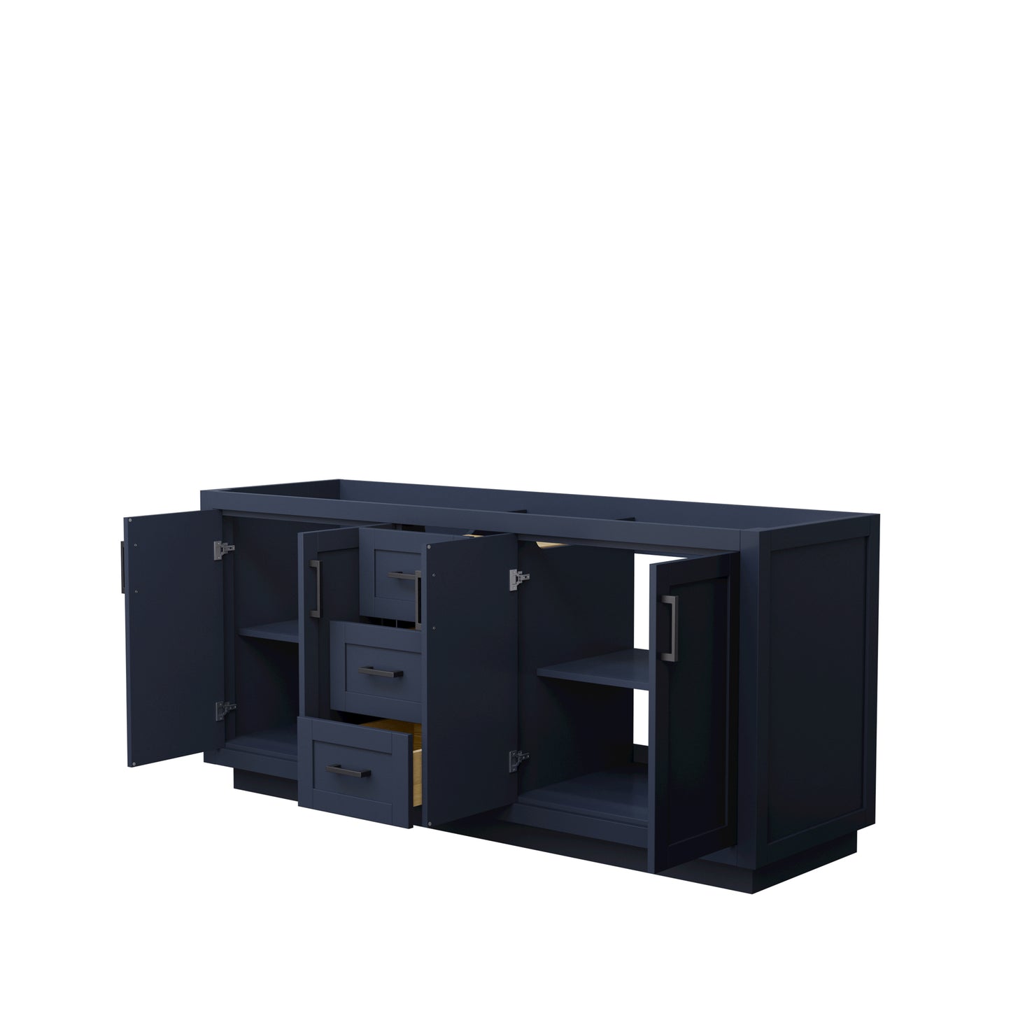 Miranda 72" Double Vanity in Dark Blue, No Top, No Sink, Matte Black Trim