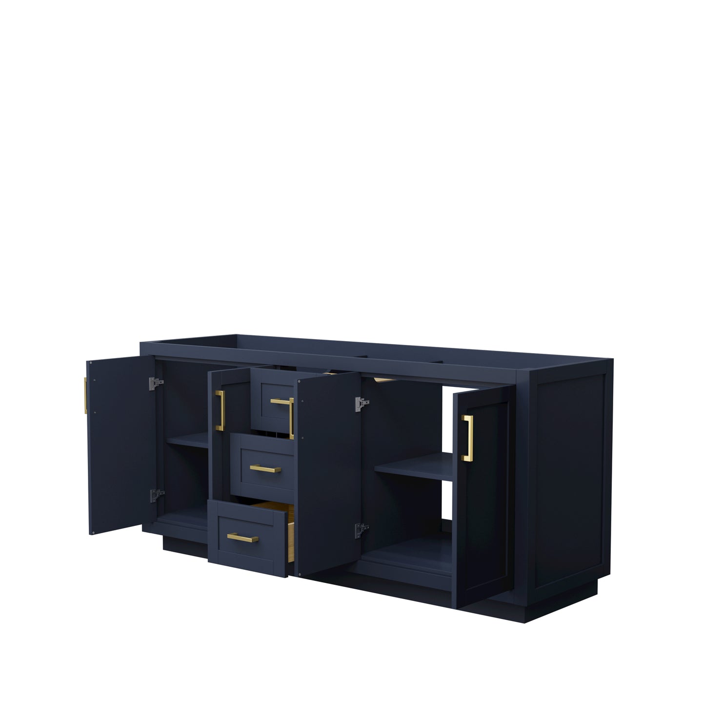 Miranda 72" Double Vanity in Dark Blue, No Top, No Sink, Brushed Gold Trim