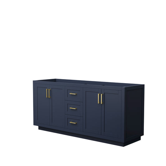 Miranda 72" Double Vanity in Dark Blue, No Top, No Sink, Brushed Gold Trim