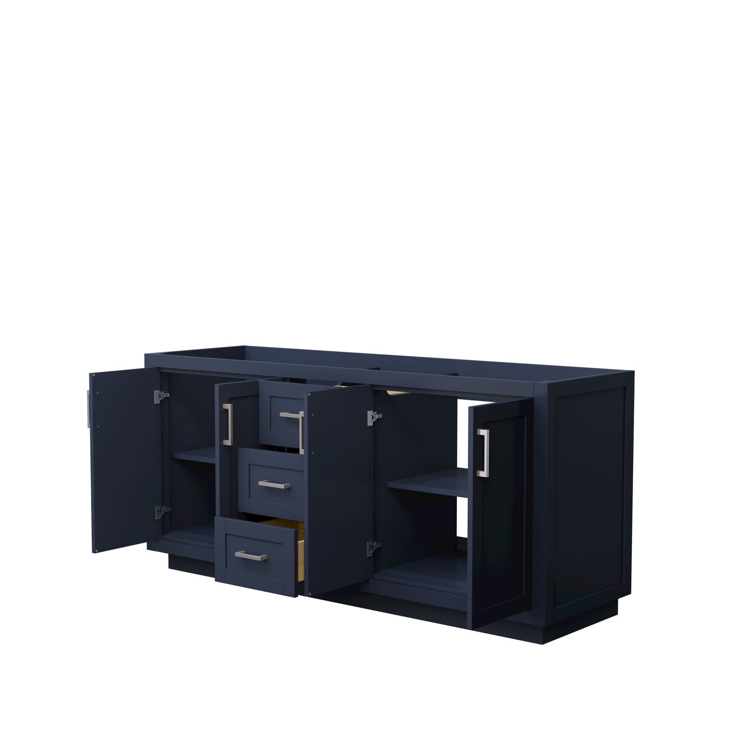 Miranda 72" Double Vanity in Dark Blue, No Top, No Sink, Brushed Nickel Trim