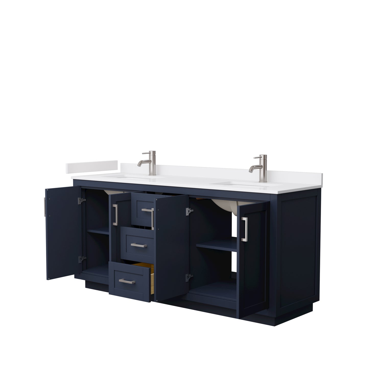 Miranda 72" Double Vanity in Dark Blue, White Cultured Marble Top, Nickel Trim