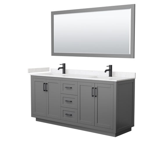 Miranda 72" Dark Gray Double Vanity, Carrara Marble Top, Black Trim, 70" Mirror
