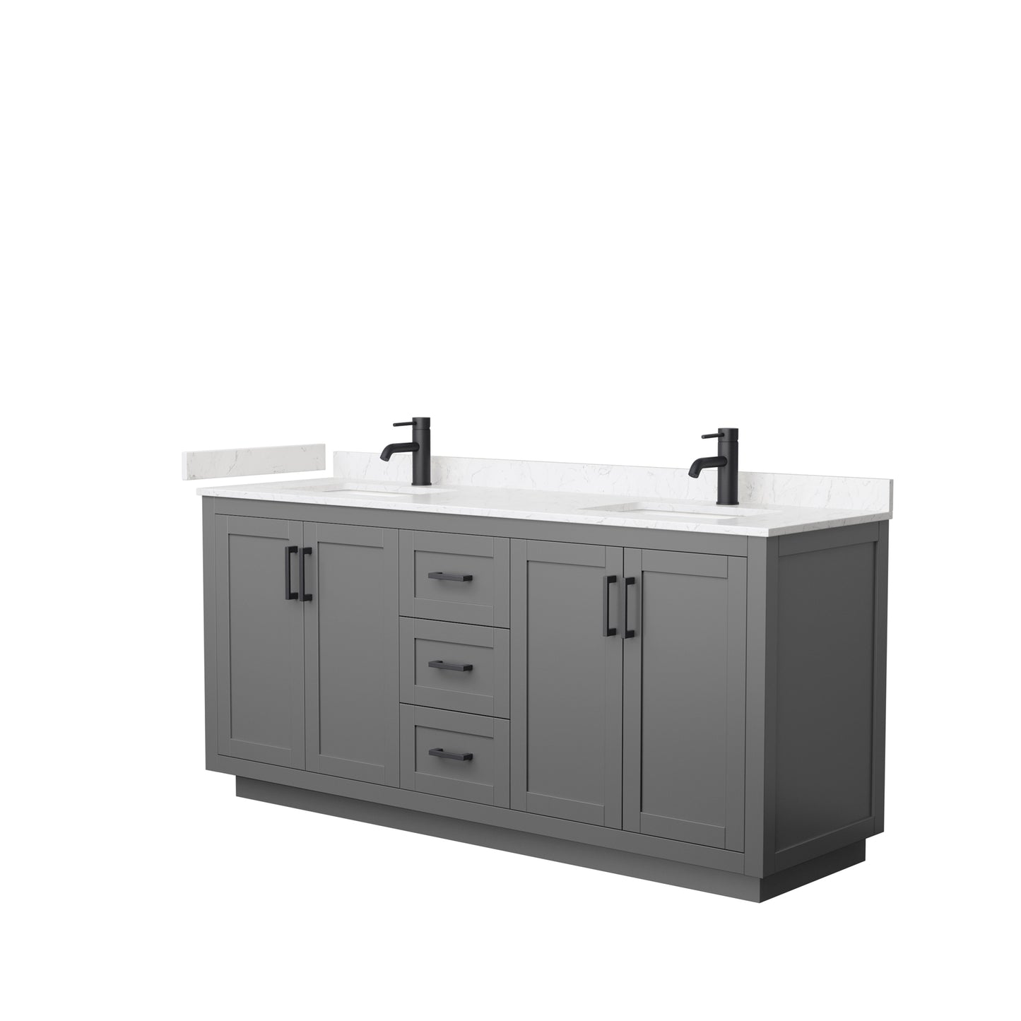 Miranda 72" Double Vanity in Dark Gray, Carrara Cultured Marble Top, Black Trim