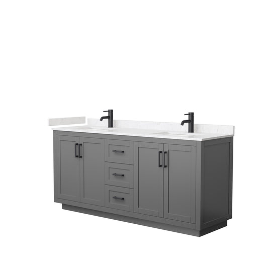 Miranda 72" Double Vanity in Dark Gray, Carrara Cultured Marble Top, Black Trim