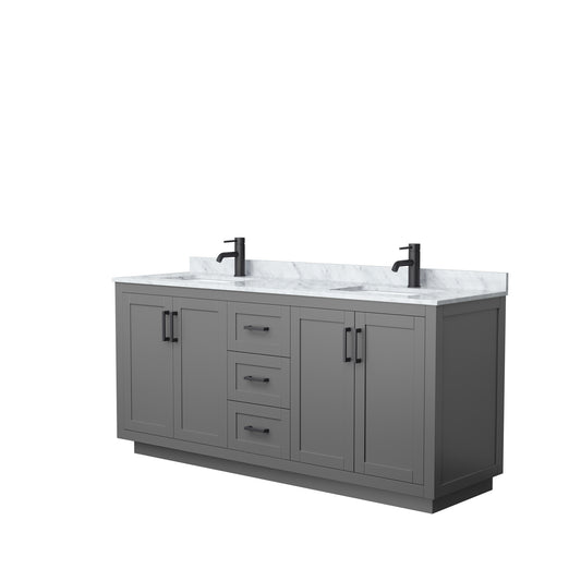 Miranda 72" Double Vanity in Dark Gray, Top, Square Sinks, Matte Black Trim