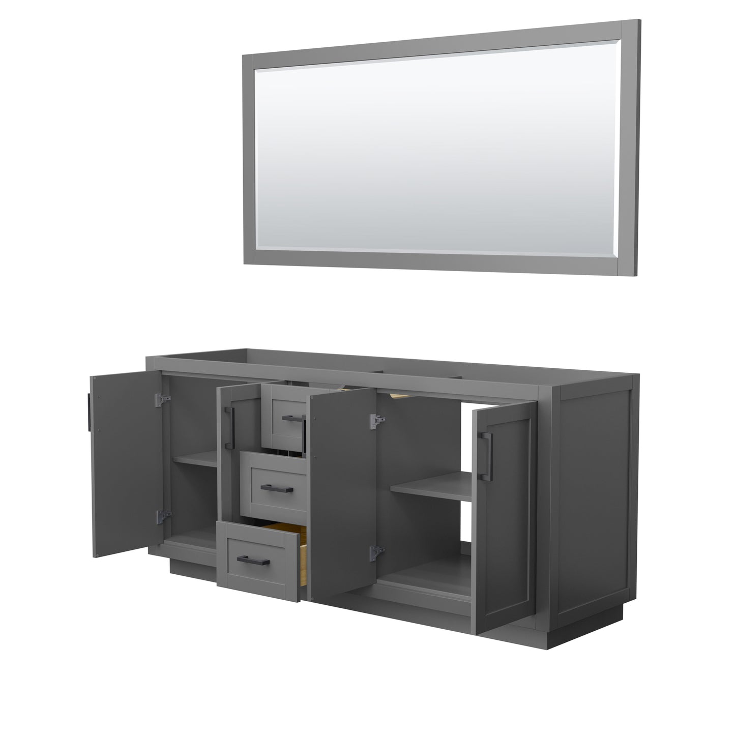 Miranda 72" Double Vanity in Dark Gray, No Top, Matte Black Trim, 70" Mirror
