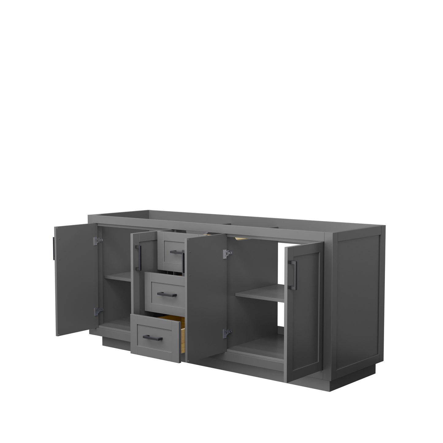 Miranda 72" Double Vanity in Dark Gray, No Top, No Sink, Matte Black Trim