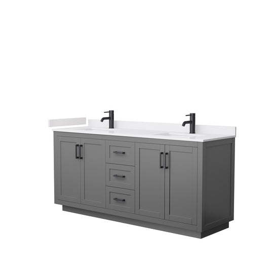 Miranda 72" Double Vanity in Dark Gray, White Cultured Marble Top, Black Trim