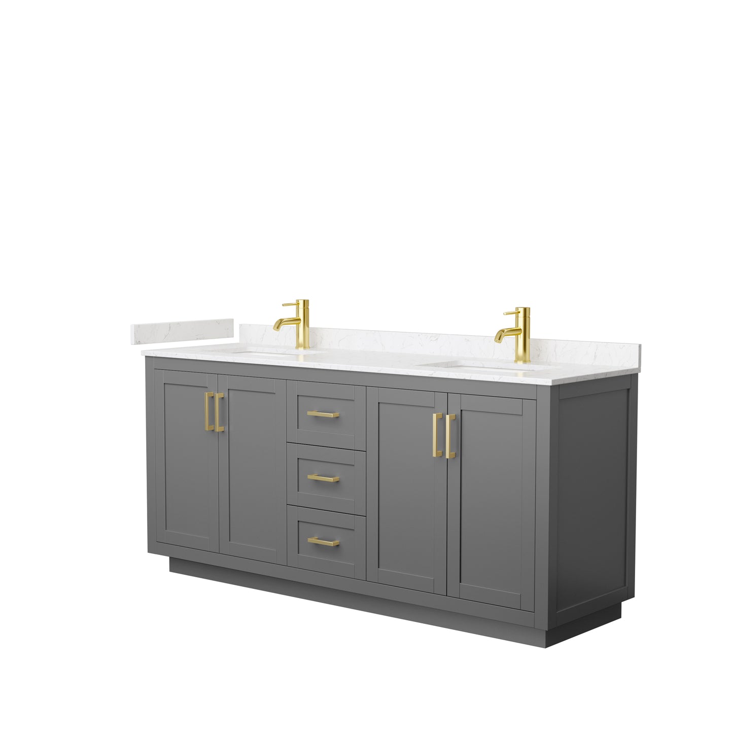 Miranda 72" Double Vanity in Dark Gray, Carrara Cultured Marble Top, Gold Trim
