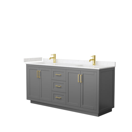 Miranda 72" Double Vanity in Dark Gray, Carrara Cultured Marble Top, Gold Trim