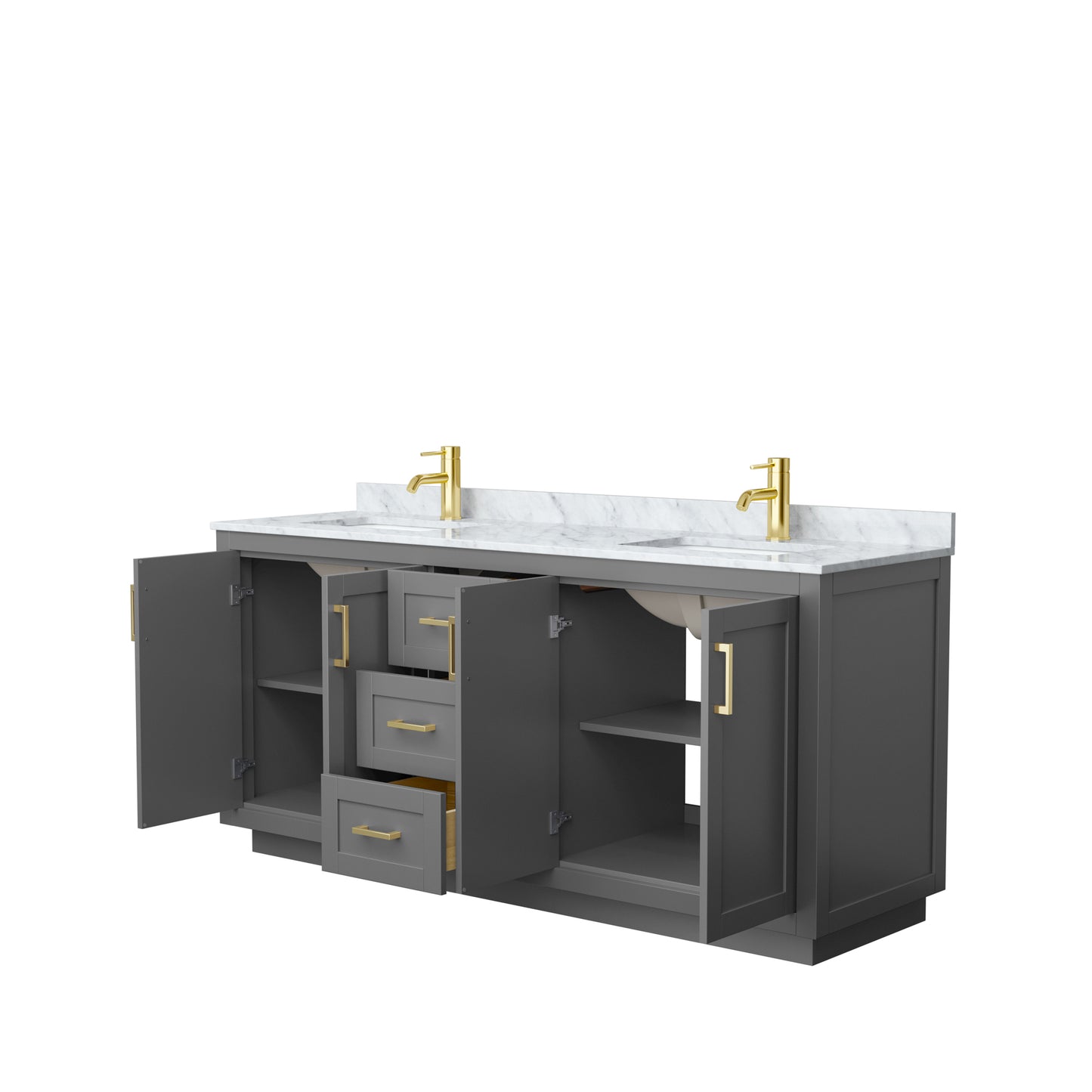 Miranda 72" Double Vanity in Dark Gray, Top, Square Sinks, Brushed Gold Trim
