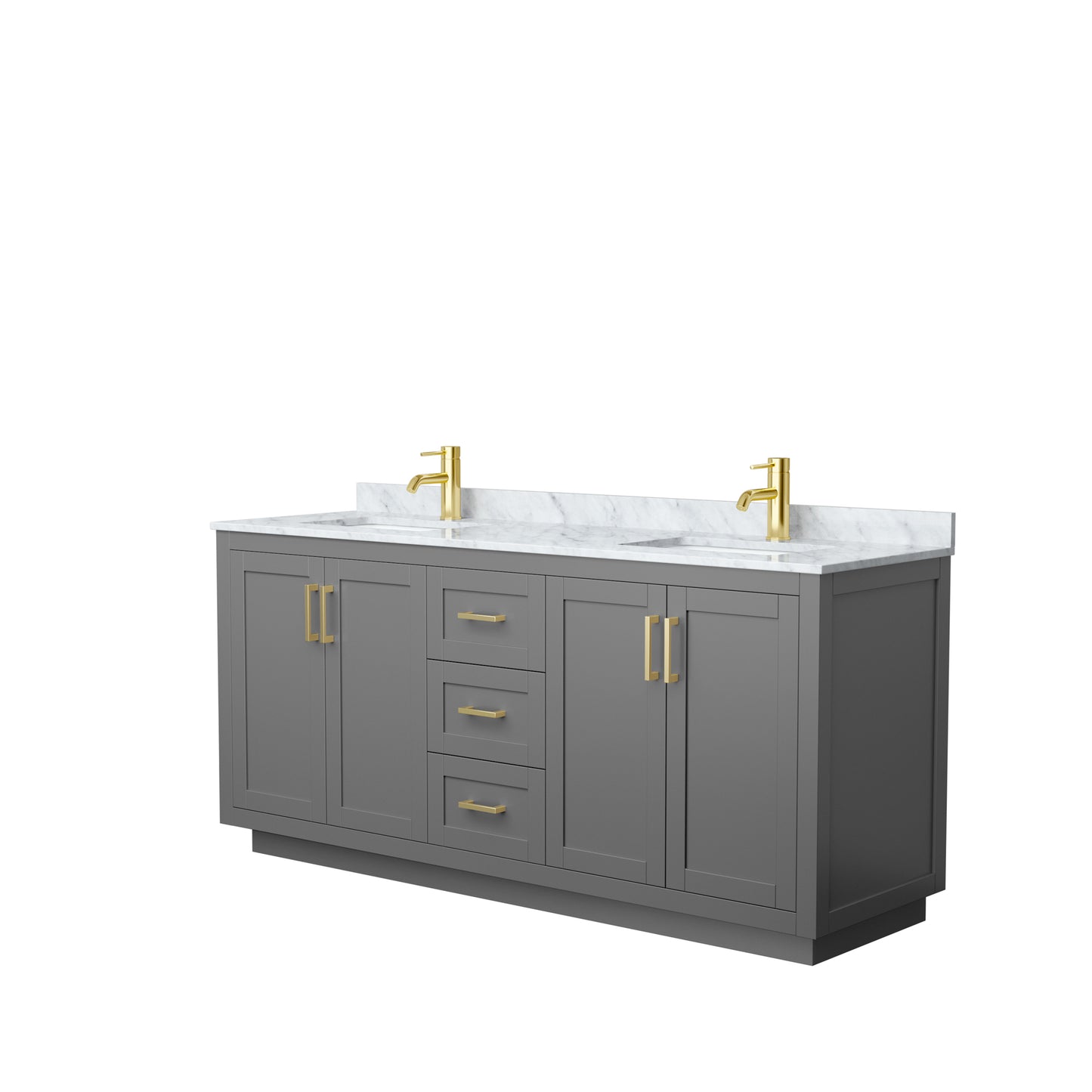 Miranda 72" Double Vanity in Dark Gray, Top, Square Sinks, Brushed Gold Trim