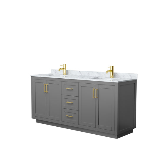 Miranda 72" Double Vanity in Dark Gray, Top, Square Sinks, Brushed Gold Trim