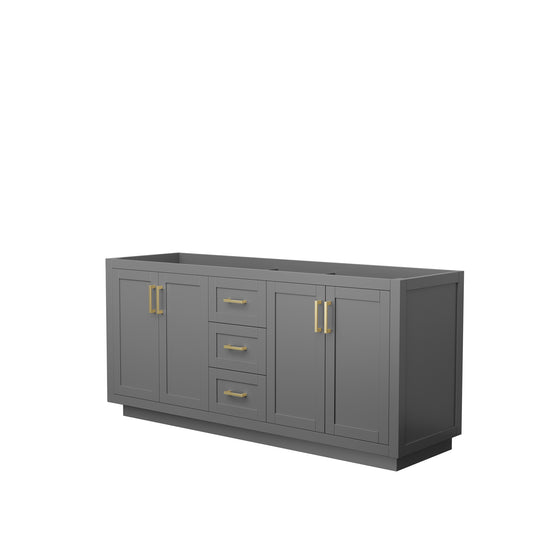 Miranda 72" Double Vanity in Dark Gray, No Top, No Sink, Brushed Gold Trim