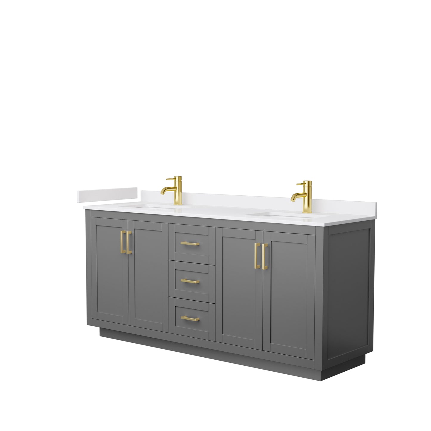 Miranda 72" Double Vanity in Dark Gray, White Cultured Marble Top, Gold Trim