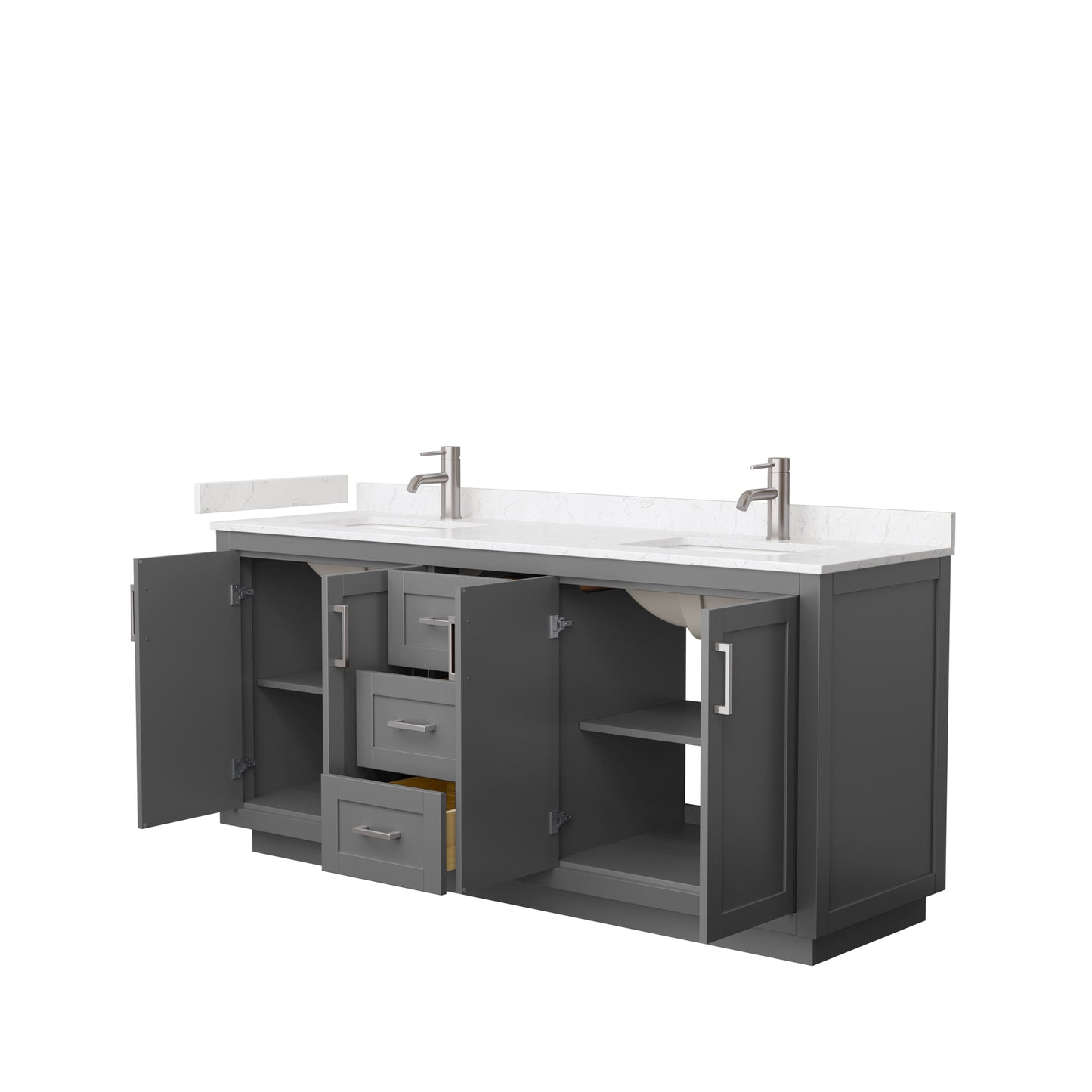 Miranda 72" Double Vanity in Dark Gray, Carrara Cultured Marble Top, Nickel Trim