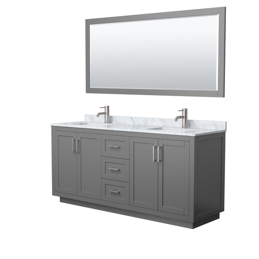 Miranda 72" Double Vanity in Dark Gray, Top, Nickel Trim, 70" Mirror