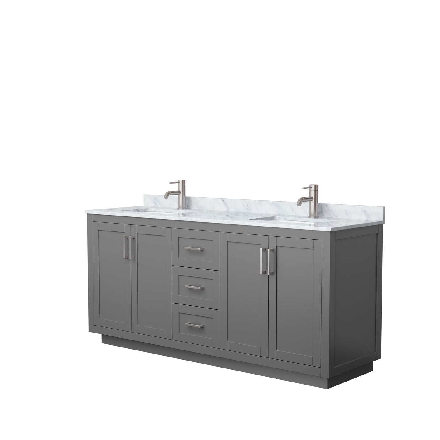 Miranda 72" Double Vanity in Dark Gray, Top, Square Sinks, Brushed Nickel Trim