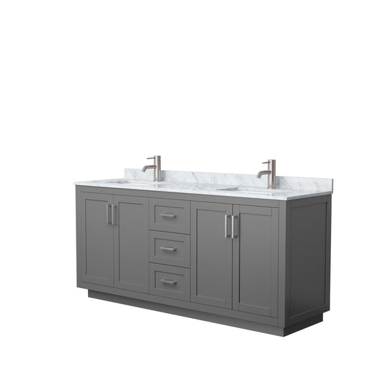 Miranda 72" Double Vanity in Dark Gray, Top, Square Sinks, Brushed Nickel Trim