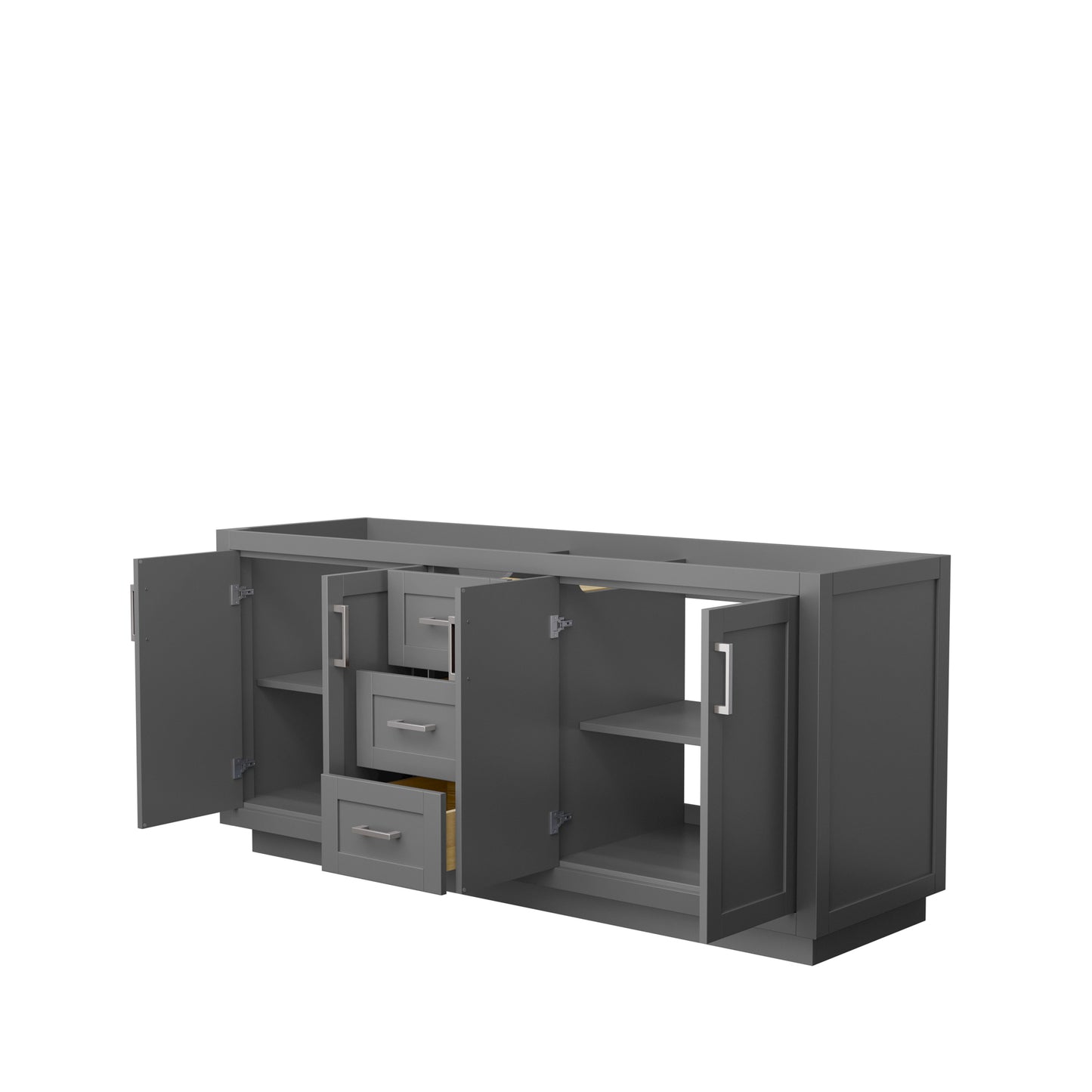 Miranda 72" Double Vanity in Dark Gray, No Top, No Sink, Brushed Nickel Trim