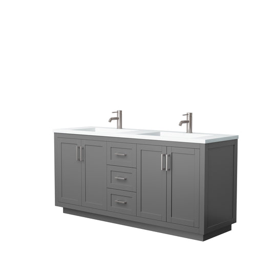 Miranda 72" Double Vanity in Dark Gray, 1.25" White Top, Integrated Nickel Trim