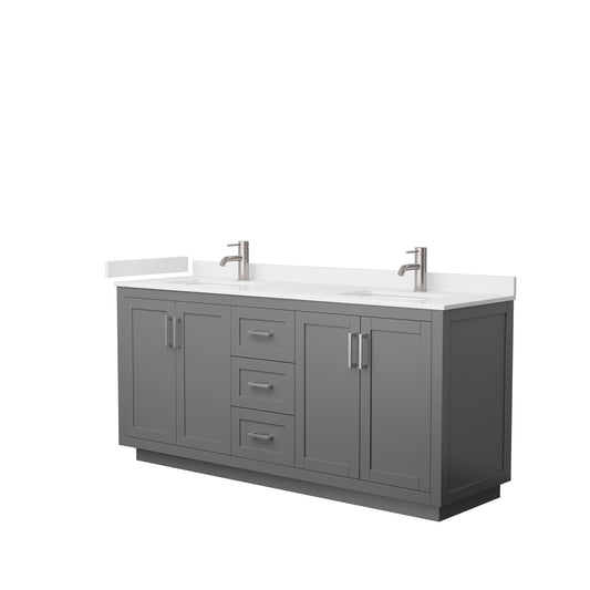 Miranda 72" Double Vanity in Dark Gray, White Cultured Marble Top, Nickel Trim